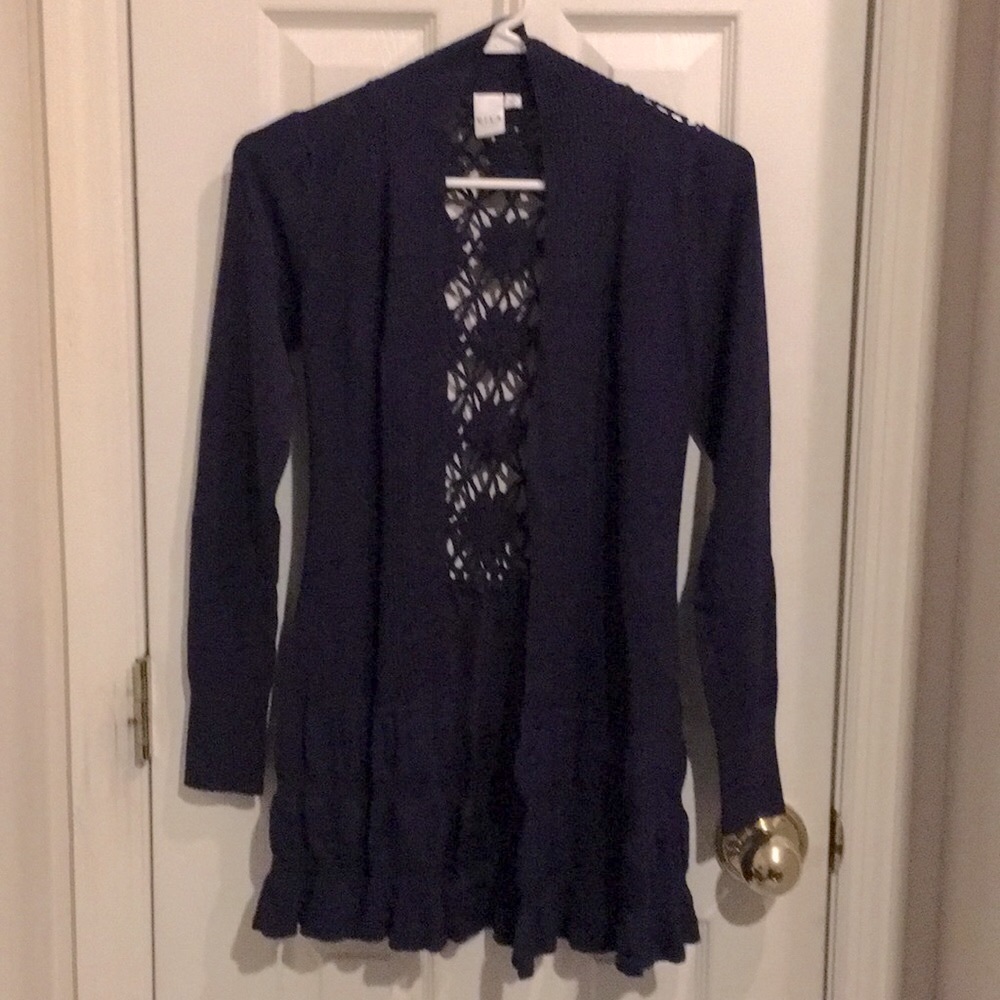 NWOT Vila Navy Blue Open Front Cardigan S Crochet